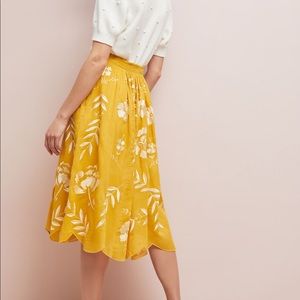 Yellow floral midi skirt anthropology